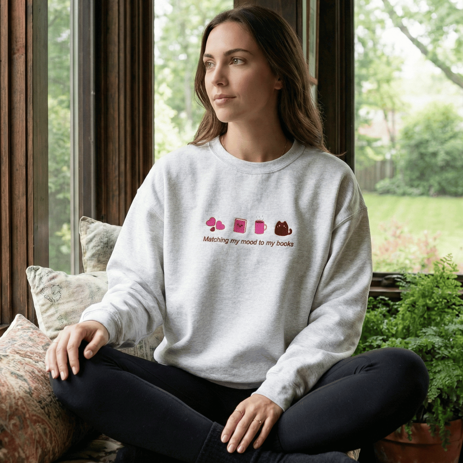 Matching My Mood to My Books Sweatshirt – Cute BookTok Reader Crewneck