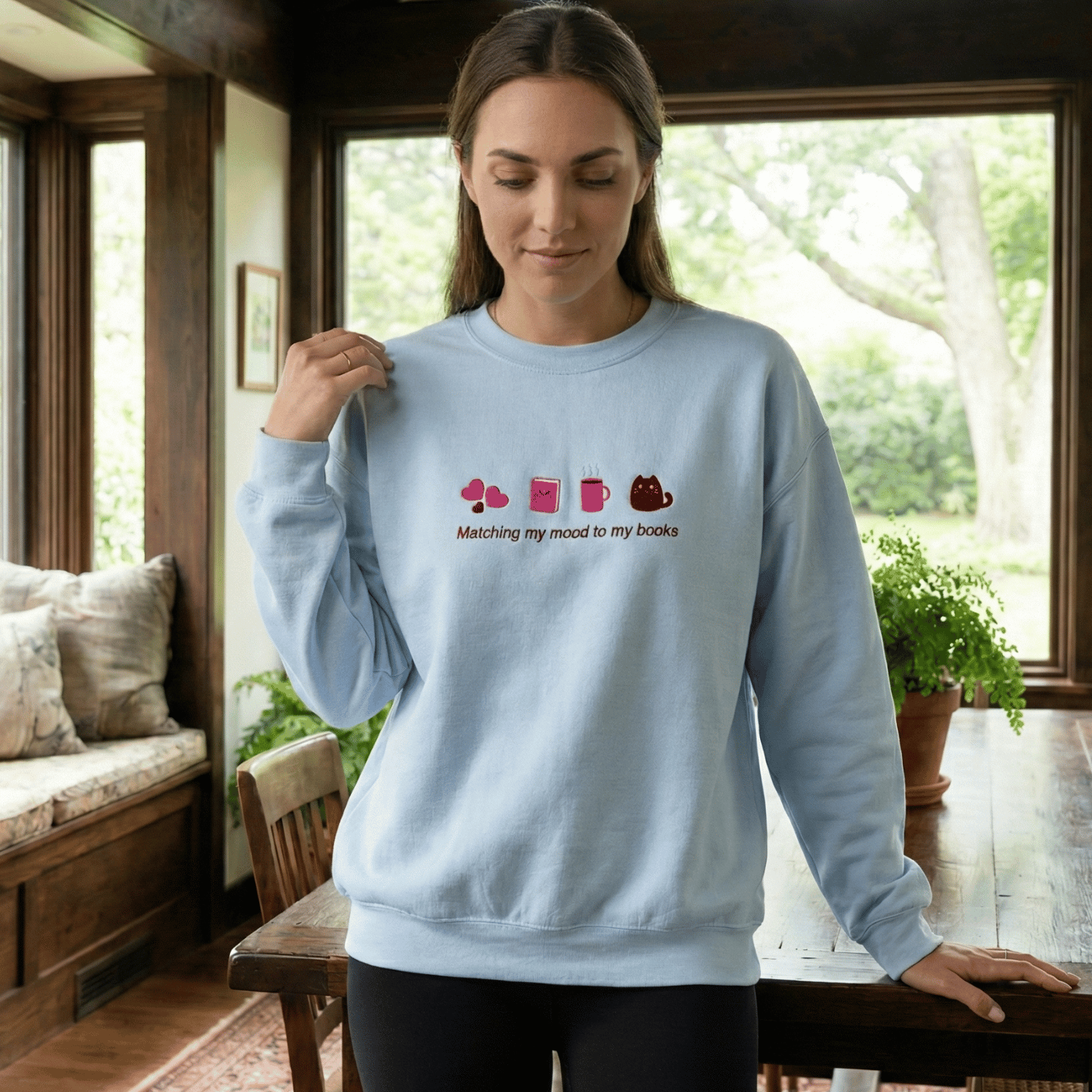 Matching My Mood to My Books Sweatshirt – Cute BookTok Reader Crewneck