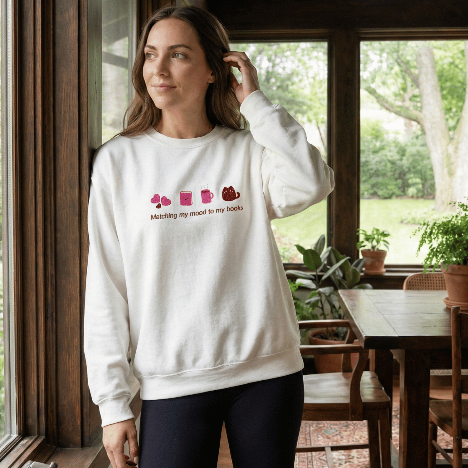Matching My Mood to My Books Sweatshirt – Cute BookTok Reader Crewneck