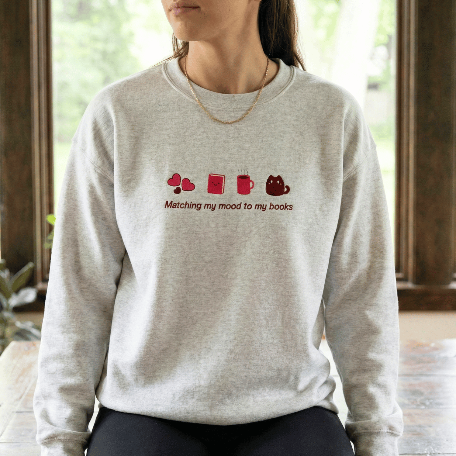 Matching My Mood to My Books Sweatshirt – Cute BookTok Reader Crewneck