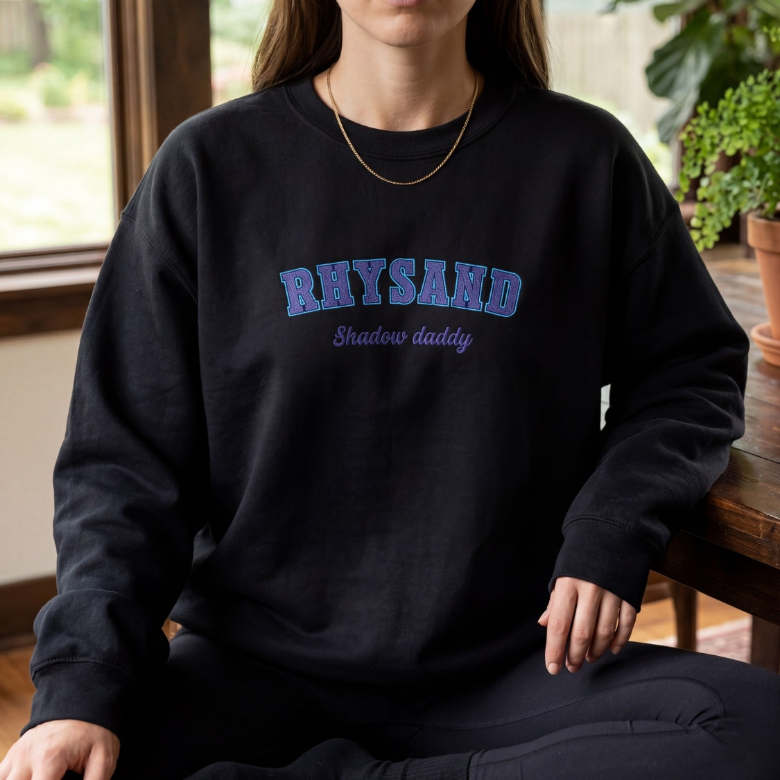 Rhysand Shadow Daddy Embroidered Sweatshirt – Blue Embroidery