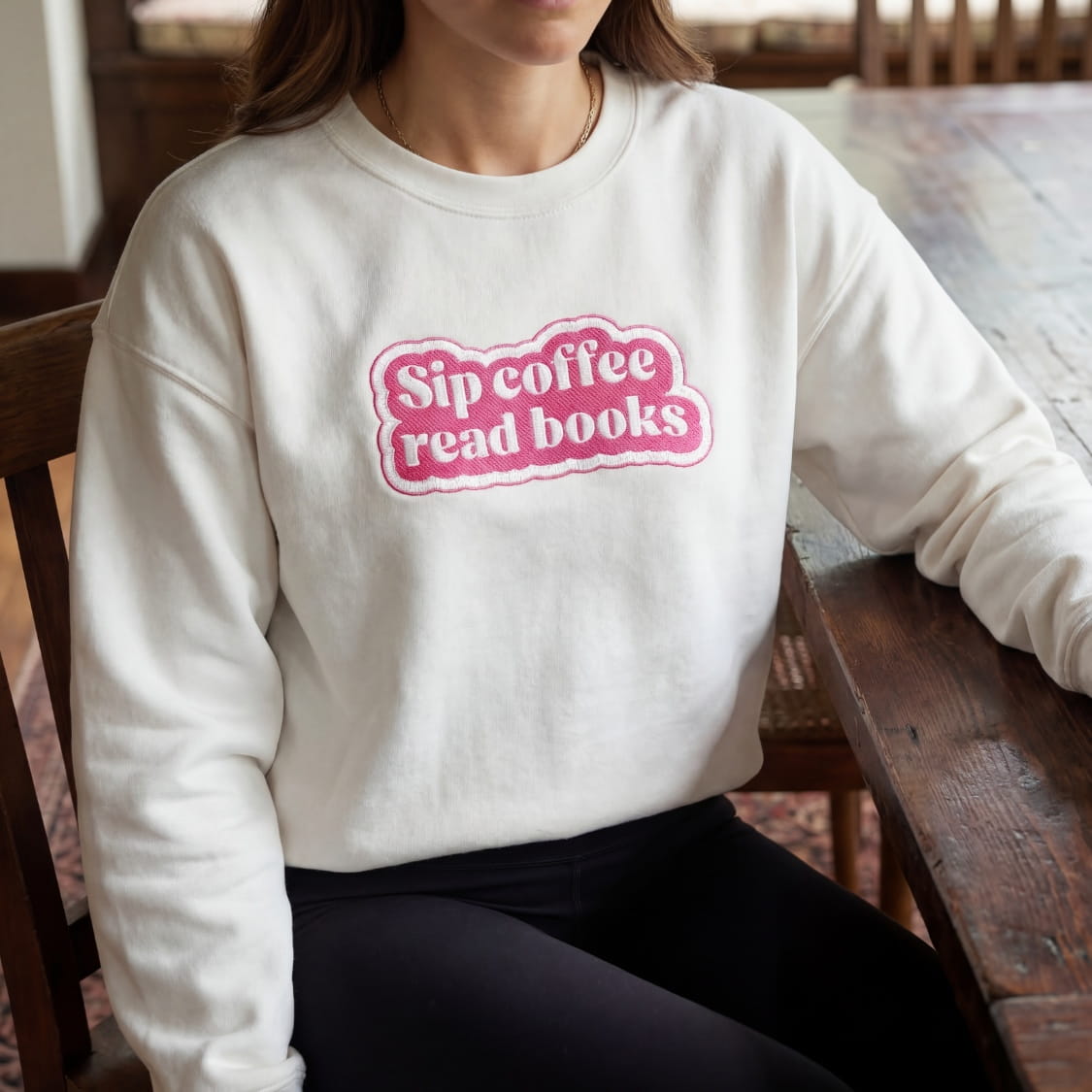 Sip Coffee Read Books Embroidered Sweatshirt – Coffee and Books