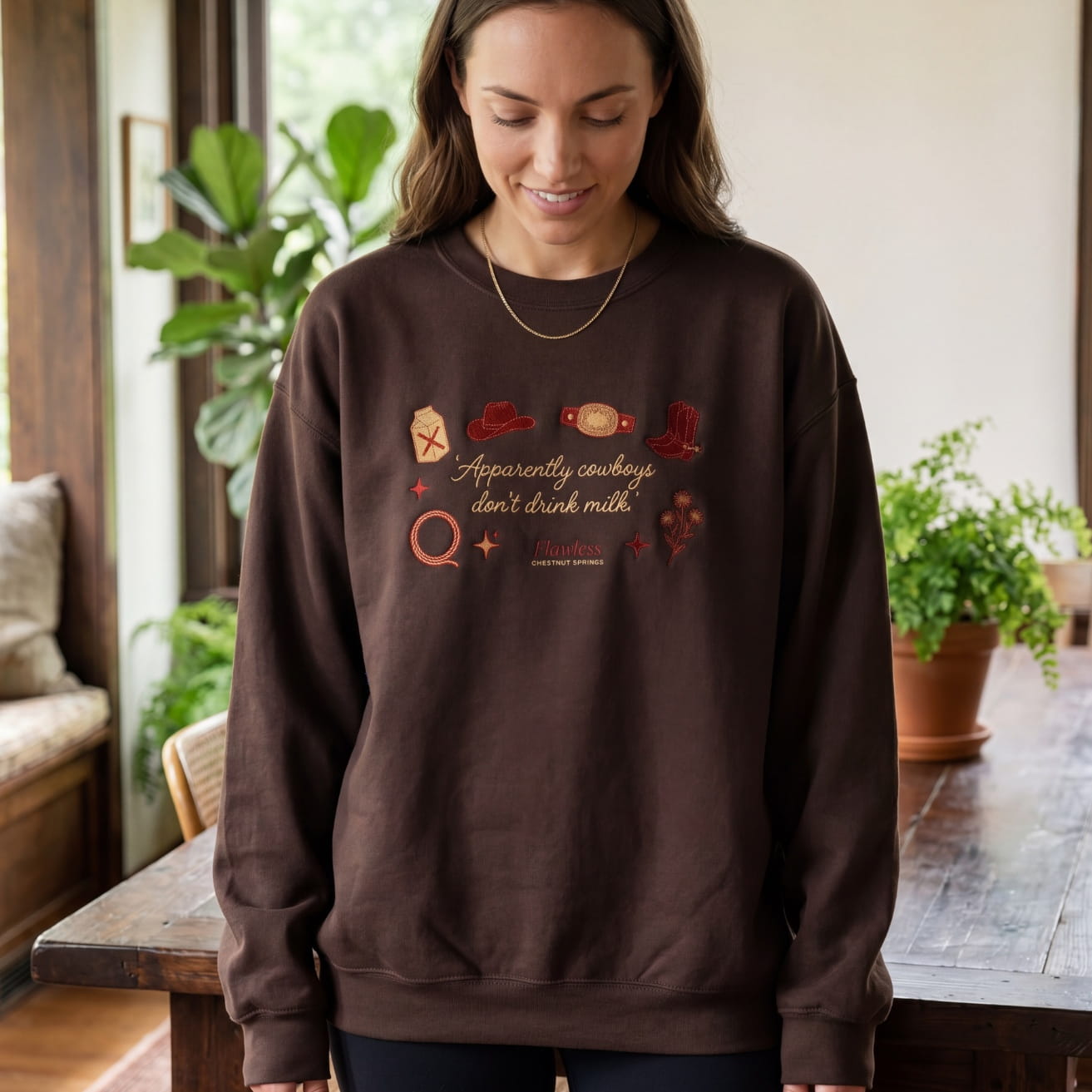 Cowboys don't drink milk Embroidered Sweatshirt - Flawless Cowboy Romance