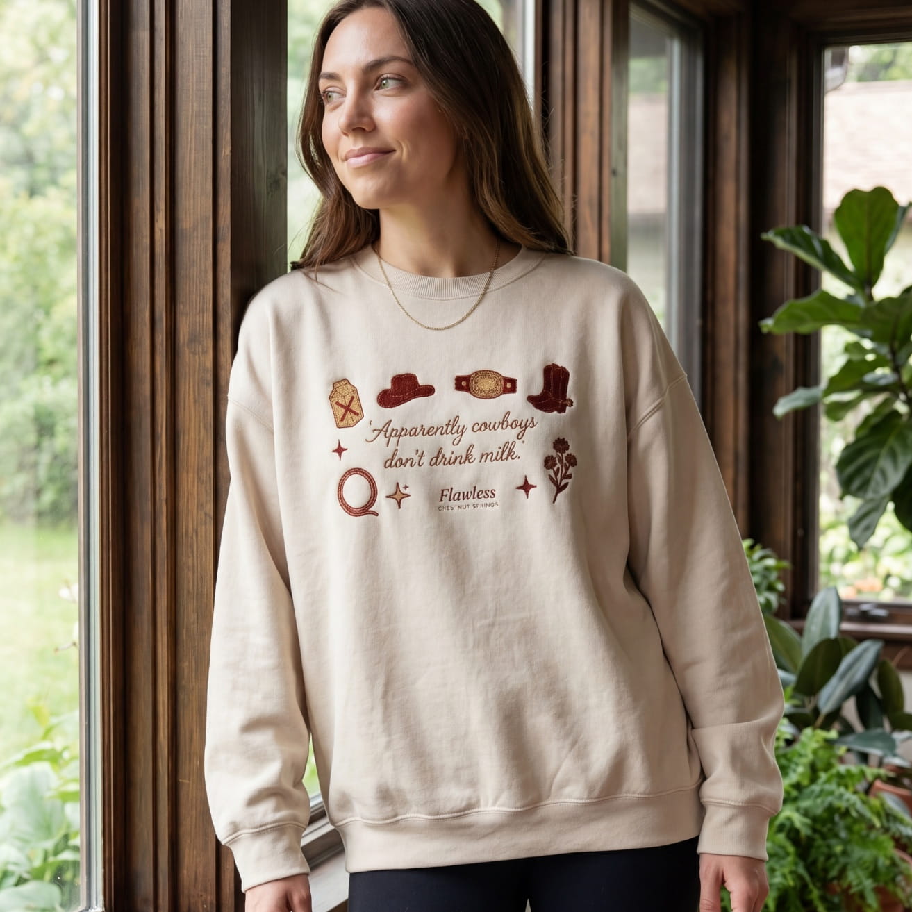 Cowboys don't drink milk Embroidered Sweatshirt - Flawless Cowboy Romance